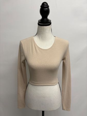 Zara Trendiges Crop Top in Beige langarm gerippt S