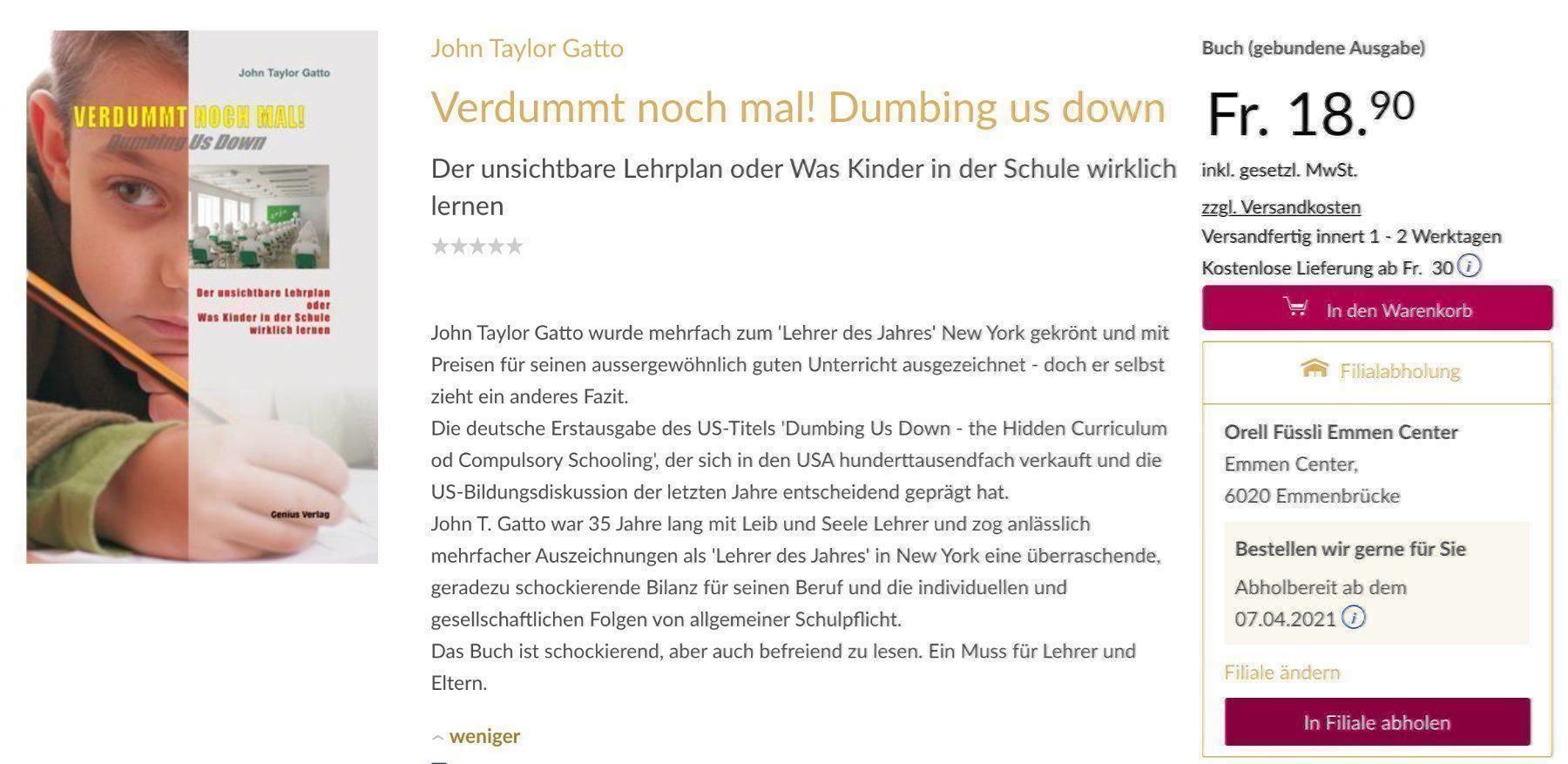 Libri: Verdummt noch mal! John T. Gatto, neu – Nuovo e nell'imballaggio originale da Rothenburg venduto da Kaulquappe55 1