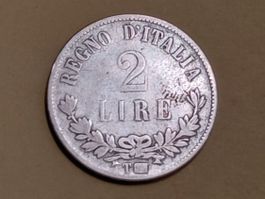Italien 2 Lire "Vittorio Emanuele II" 1863 T BN Silber