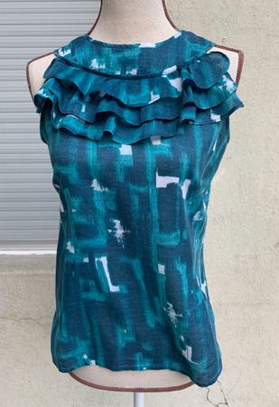 Splendid haut blouse ANN TAYLOR bleu pétrole/volants t.34.36