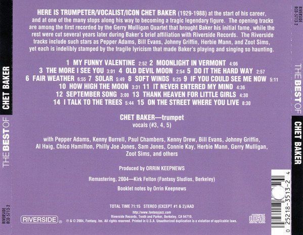 CD: Chet Baker with Pepper Adams, Kenny Burrell, Bill Evans, – Usato da Unterbäch venduto da yohanson 1