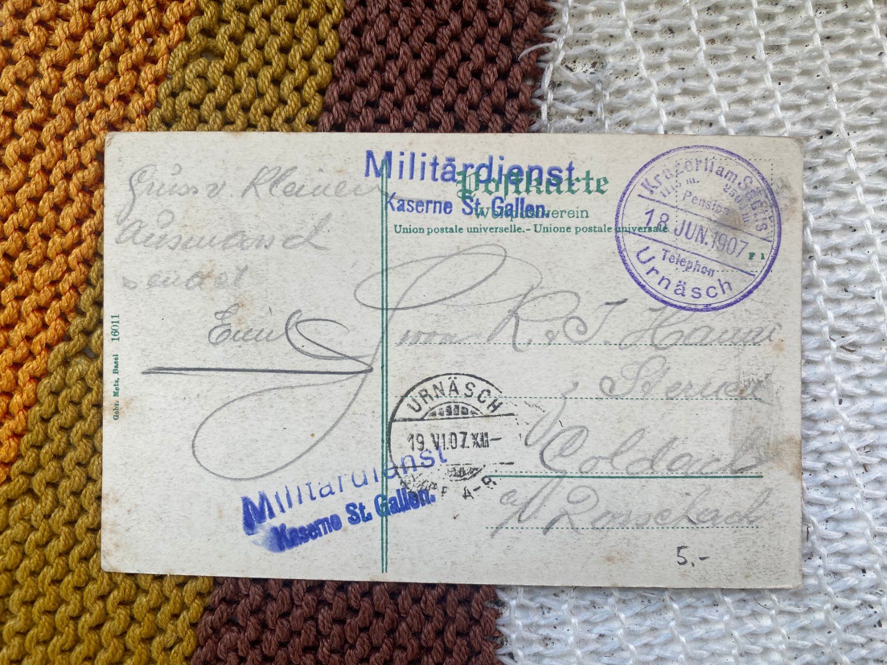 Cartoline postali: 1907 AK Urnäsch Militär – Usato da Langendorf venduto da Antik-Samariter