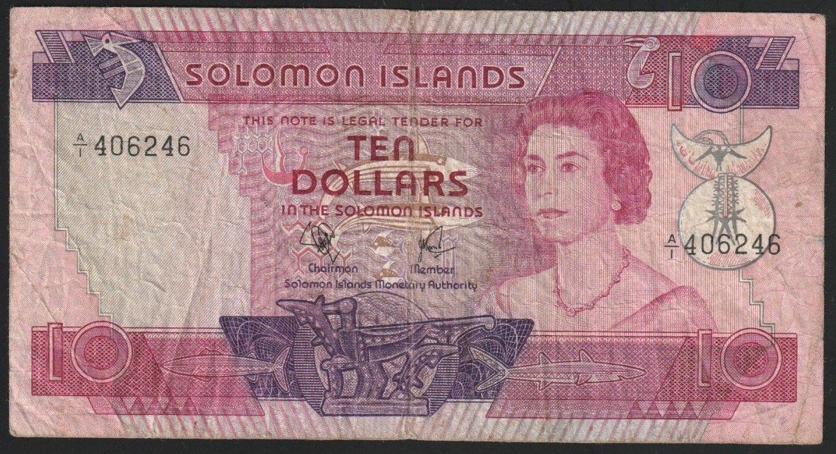 Banconote: Solomon Islands 10 Dollars 1977 – Usato da Brugg AG venduto da banknoten_muesli