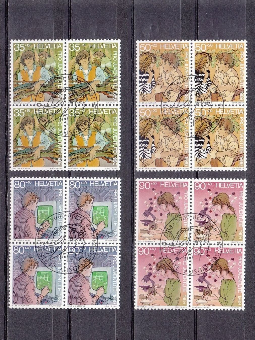 Alle Briefmarken: SBK J311 - J314 im 4er Block mit ET – Gebraucht aus Bürglen TG von StampGraf