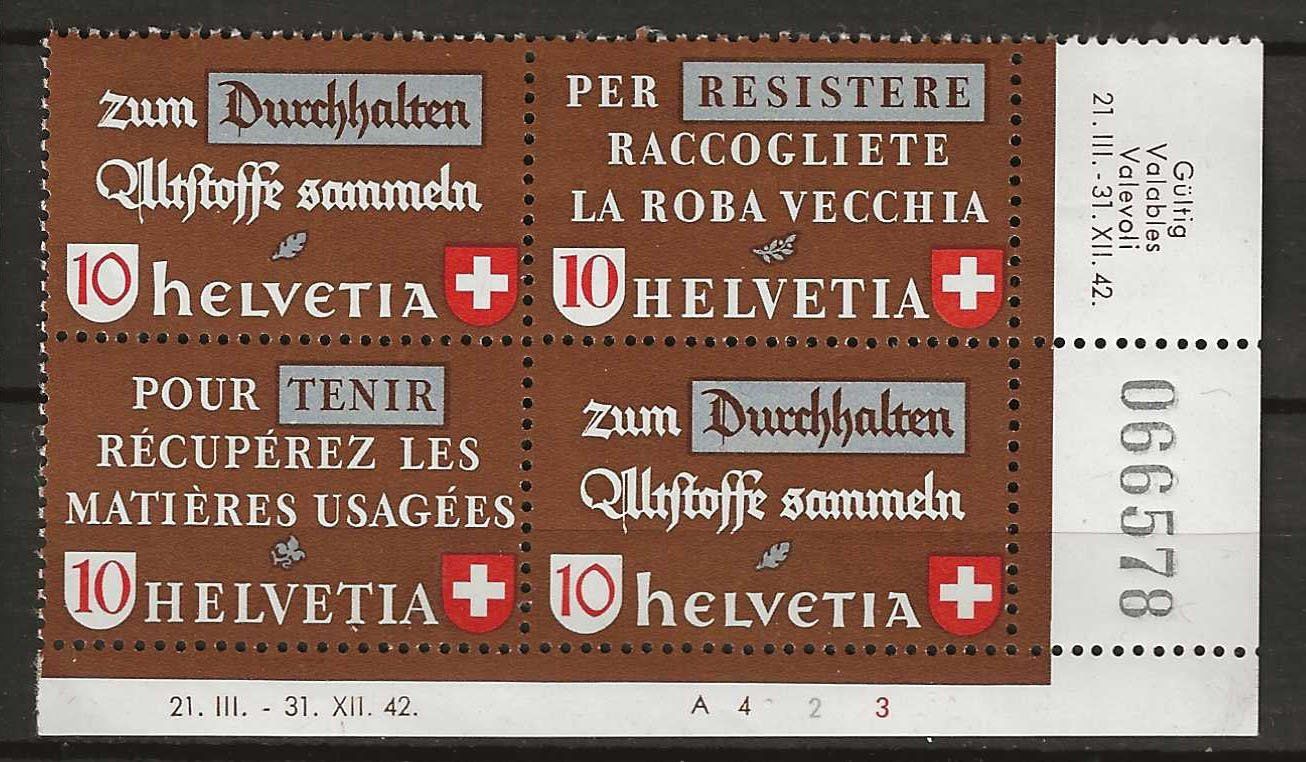 Alle Briefmarken: CH254 - Récupérer en bloc de quatre ** – Gebraucht aus Trélex von Phil_Albert