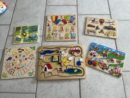 Sechs gebrauchte Holz Puzzles 