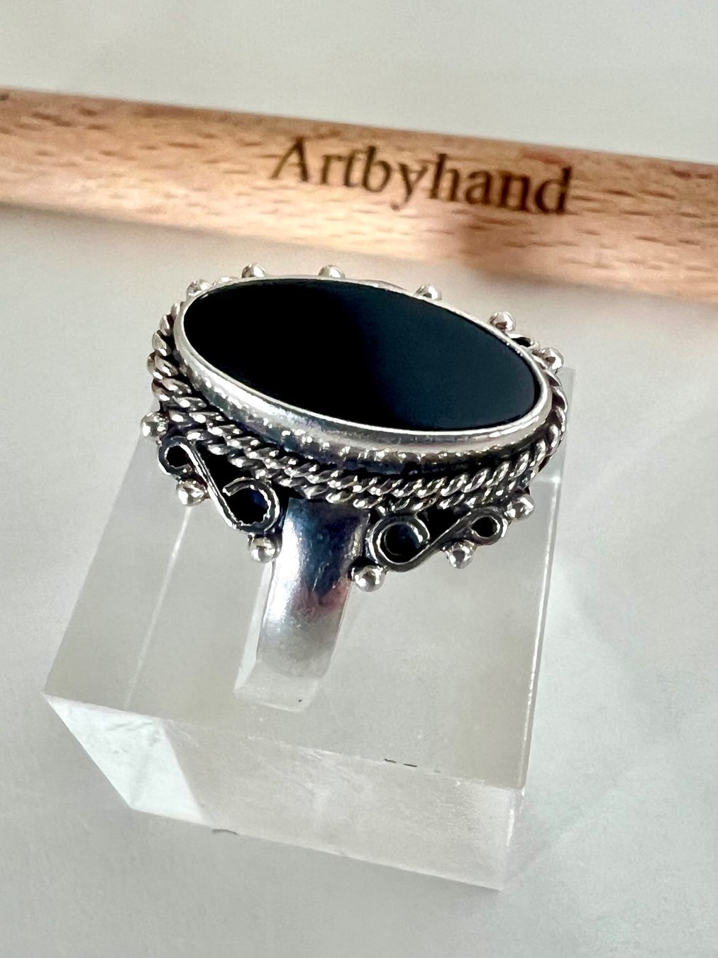 Anelli: Vintage Silber Ring mit Onyx Cabochon in Schiffchenform G59 – Usato da Ruswil venduto da artbyhand 3