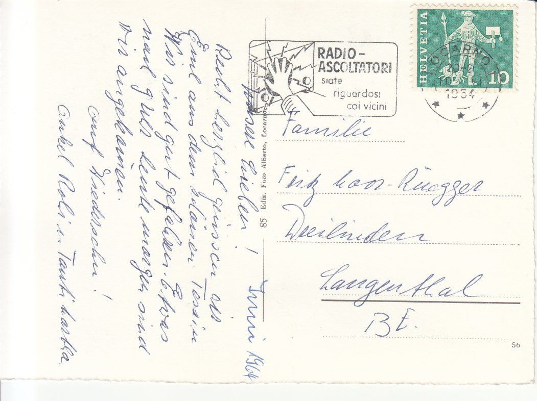 Cartoline postali: Madonna del Sasso  1964 – Usato da Bürglen TG venduto da StampGraf 1