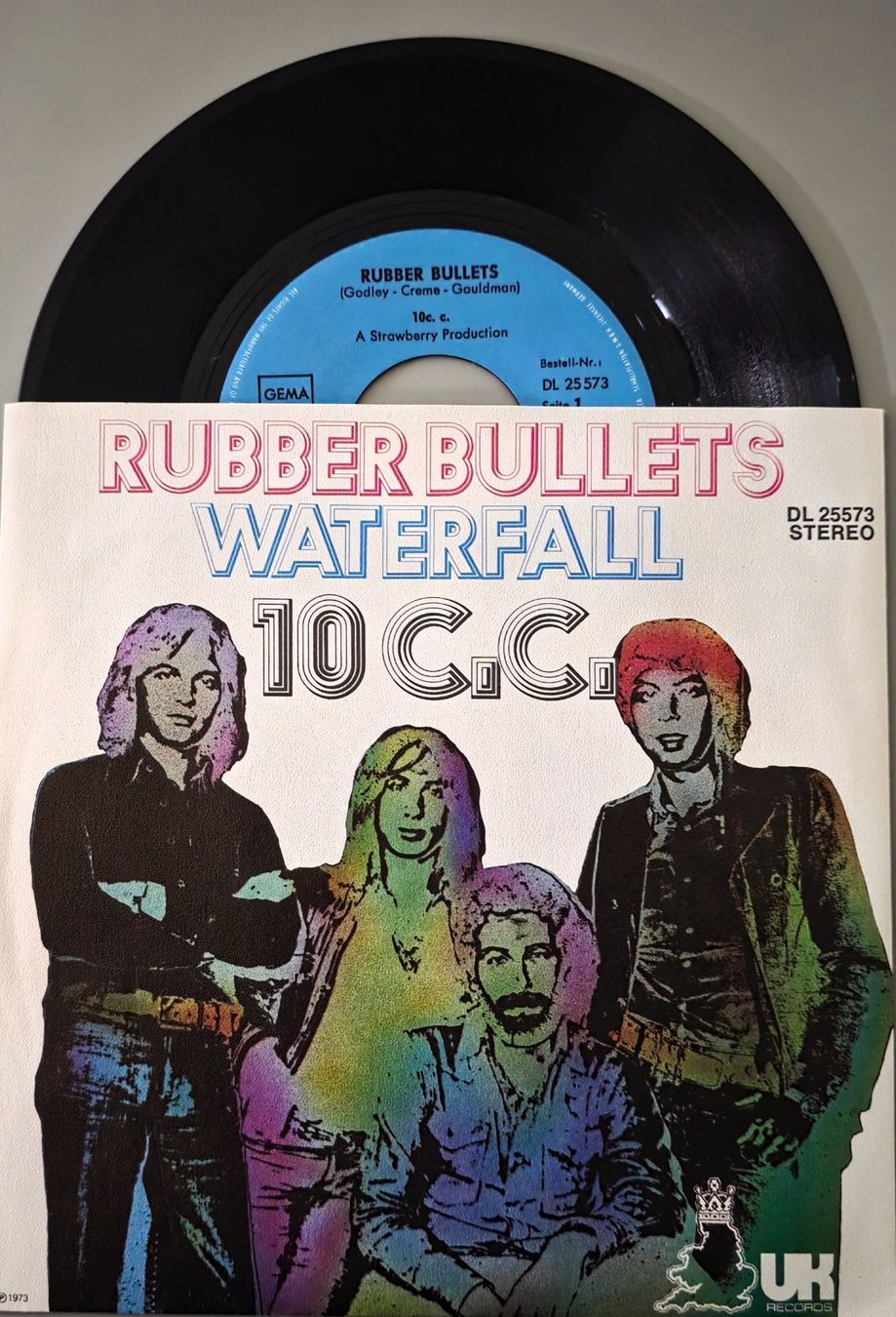 Dischi in vinile: 10 C.C. Single – Rubber Bullets / Waterfall – Usato da Root venduto da atelier22