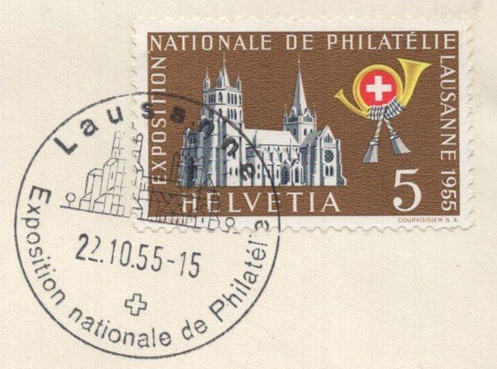 Tous les timbres: Lausanne 22.10.55  SSt.   mit Vignette – D'occasion à Aarau par kufi44 1