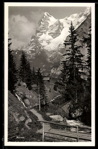 Cartoline postali: Mürren, Berg mit Gletscher, Weg, Brück – Usato da Berlin venduto da bartko-reher
