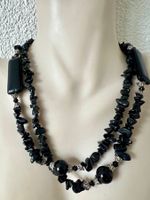 Schwarze Onyx Designkette lang/kurz tragbar – Unikat 86cm