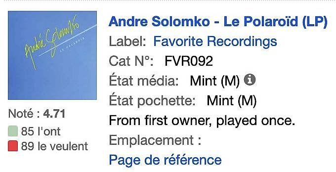 Dischi in vinile: Andre Solomko - Le Polaroïd (LP) – Nuovo (secondo la descrizione) da St-Aubin-Sauges venduto da pafpif