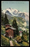 Lithographie Wengen, Die Jungfrau von der Hühnenfluh aus