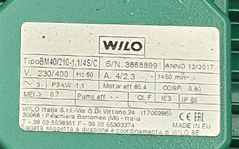 Wilo Riscaldamento: WILO Blockpumpe Typ BM40/210-1, 1/4-S/C – Nuovo e nell'imballaggio originale da Breitenbach venduto da Cycron_GmbH 2