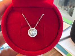 Weissgold Halskette mit Diamanten, feine Ankerkette