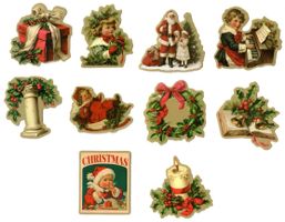 Nostalgische Weihnachtssticker, 10 Stk. Set 5, ca. 4x5 cm
