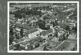 AK sw Riehen BS Flugaufnahme, Gemeindespital ≈ 1956