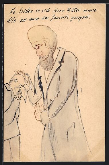 Cartoline postali: Handgemalt: Trauernder Herr wird von ein – Usato da Berlin venduto da bartko-reher