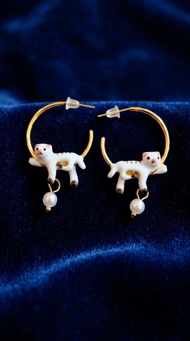 Ohrringe & -stecker: Boucles d’oreilles créoles avec chat – Neu und originalverpackt aus St-Maurice von Sandrinette123
