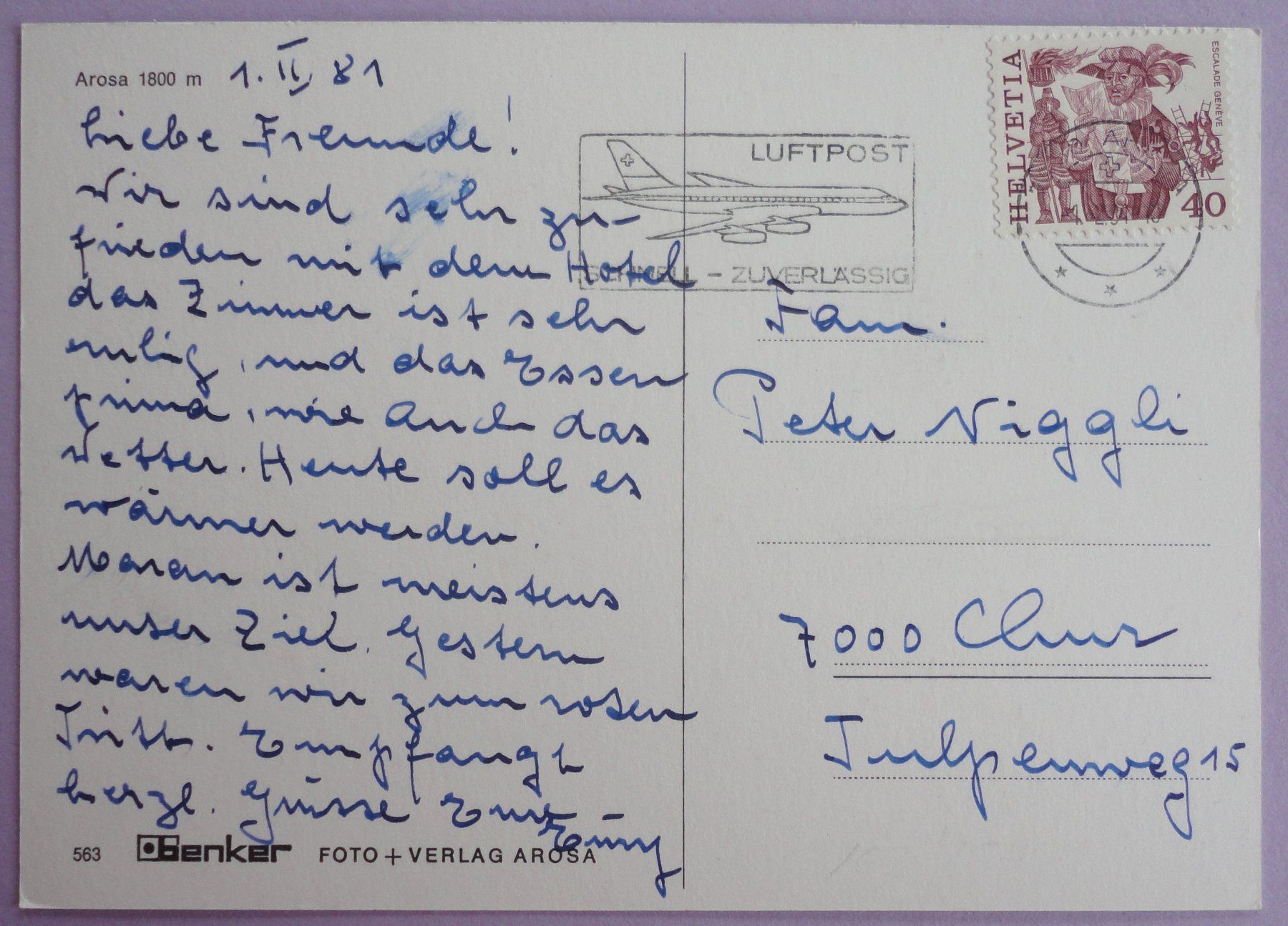Cartoline postali: Arosa 1800 m – Usato da Fétigny venduto da Billy2miny 1