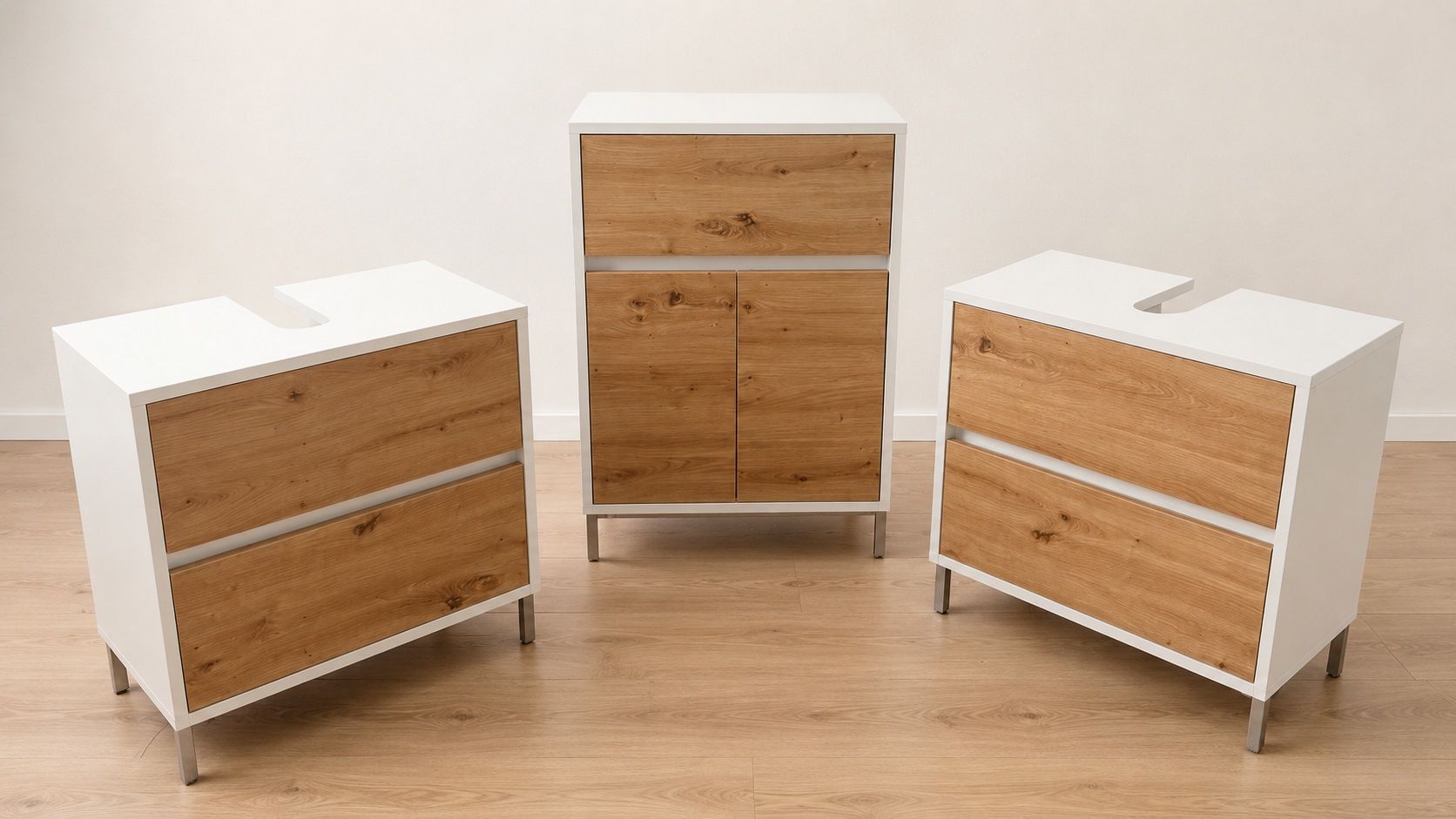 Micasa Badezimmermöbel: Badezimmermöbel-Set 3-teilig – Weiss/Eichenoptik – Gebraucht aus Winterthur von Denzi