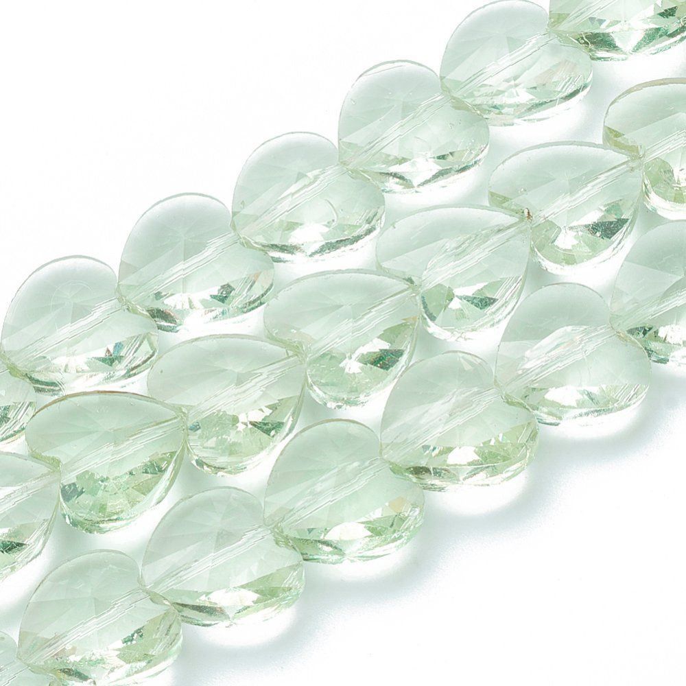 Perlen (unechte): 5 Herz Glas Luxus hellgrün facettiert 14mm – Neu (gemäss Beschreibung) aus Alpnachstad von perlengaby