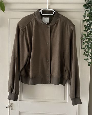Veste Bomber H&M vert olive, taille L, parfait pour l'été!