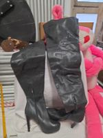 Overknee Stiefel Gr. 40 Echtleder – Dunkelgrau, Sehr Lang 87