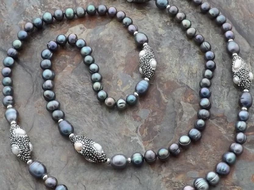 Catenine: Statement 125cm schwarz Perlen Kette Collier Echt Perle Noir – Nuovo (secondo la descrizione) da Prilly venduto da ilyria73 5
