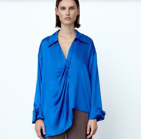 ZARA satinierte asymmetrische Bluse Hemd Hemdbluse Gr.M NEU