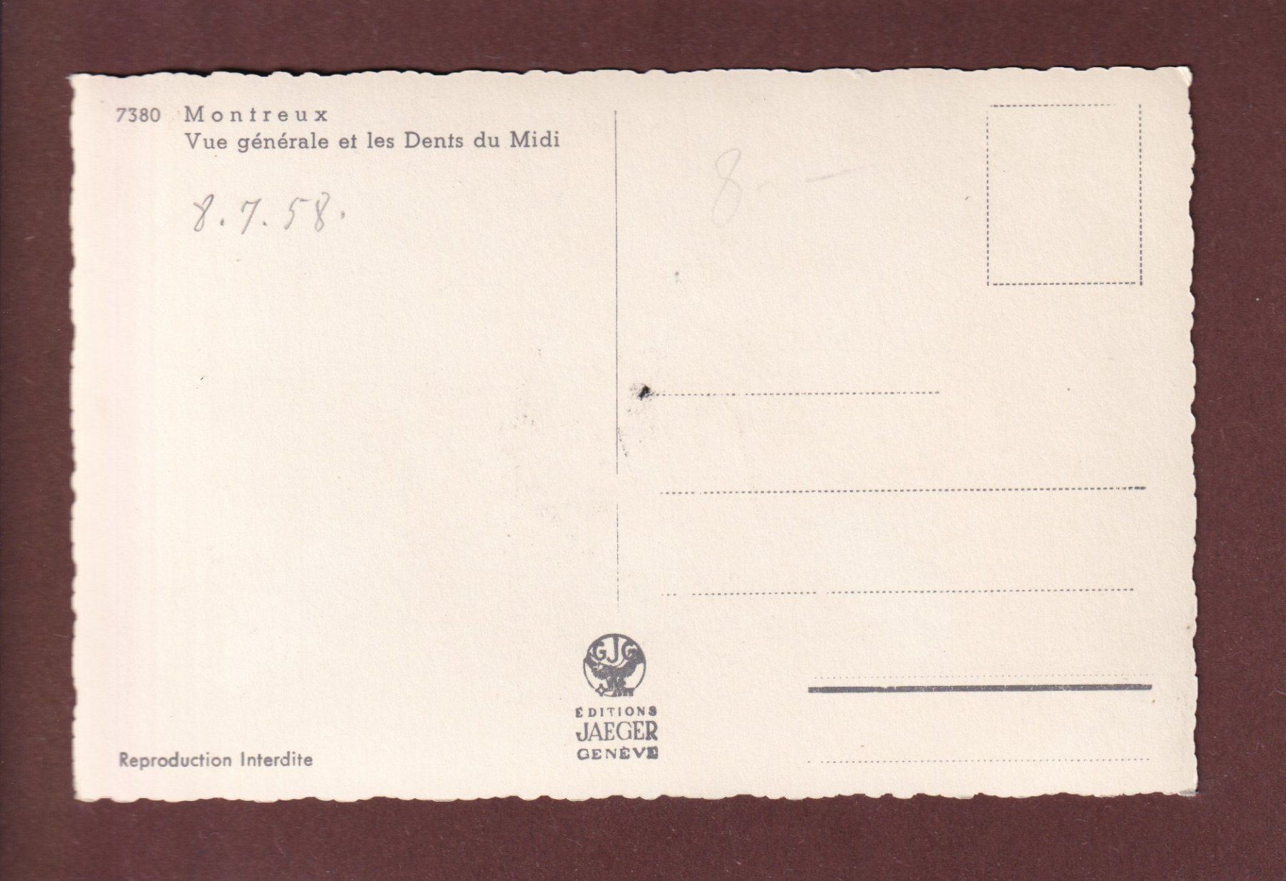 Cartoline postali: MONTREUX - Dents du Midi - 1958 – Usato da Pully venduto da nicecards 1