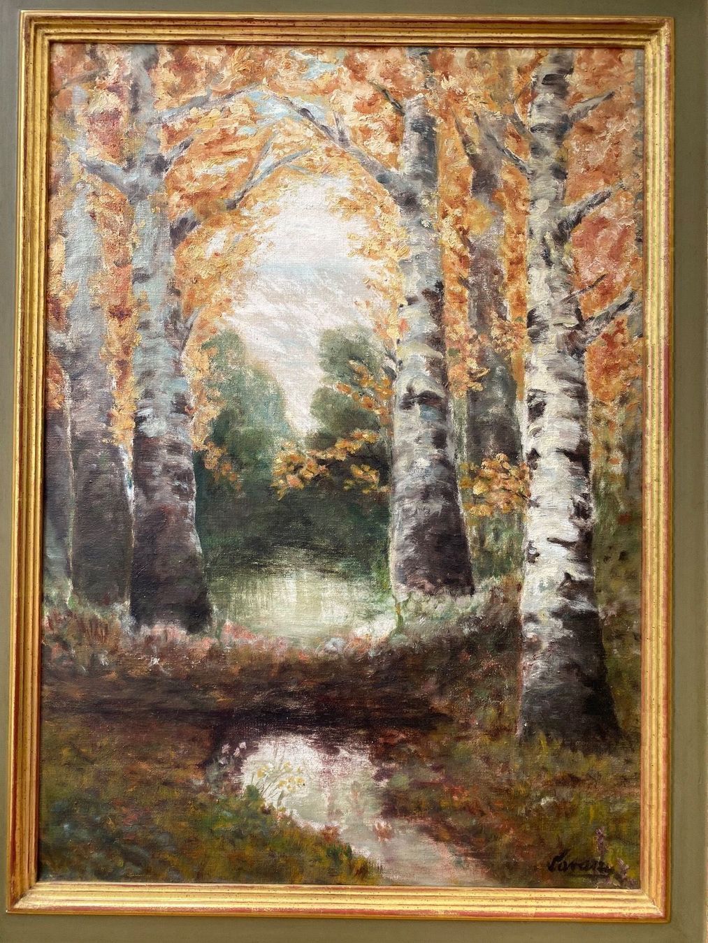 Dipinti: Antikes Ölbild Birkenwald mit Bach – Usato da Rünenberg venduto da Fendi02 6