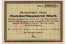 Glehn 100000 Mark+Stempel rot 01.08.1923 VZ-VZ+