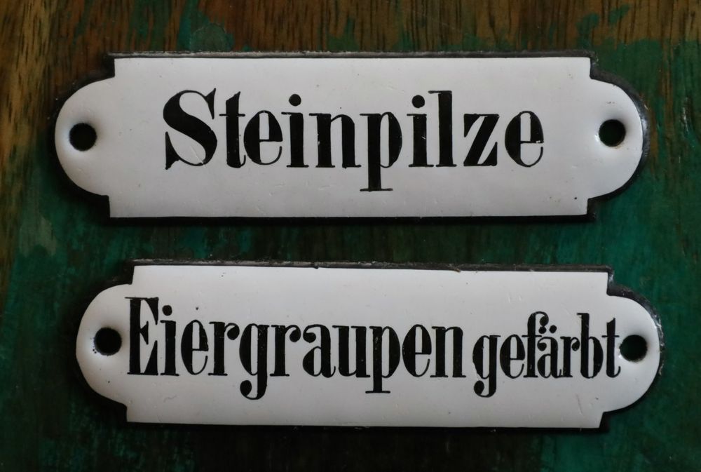 2x Emailschild &amp;quot;Steinpilze, Eiergraupen gefärbt&amp;quot; (Gebraucht) in Birrwil ...