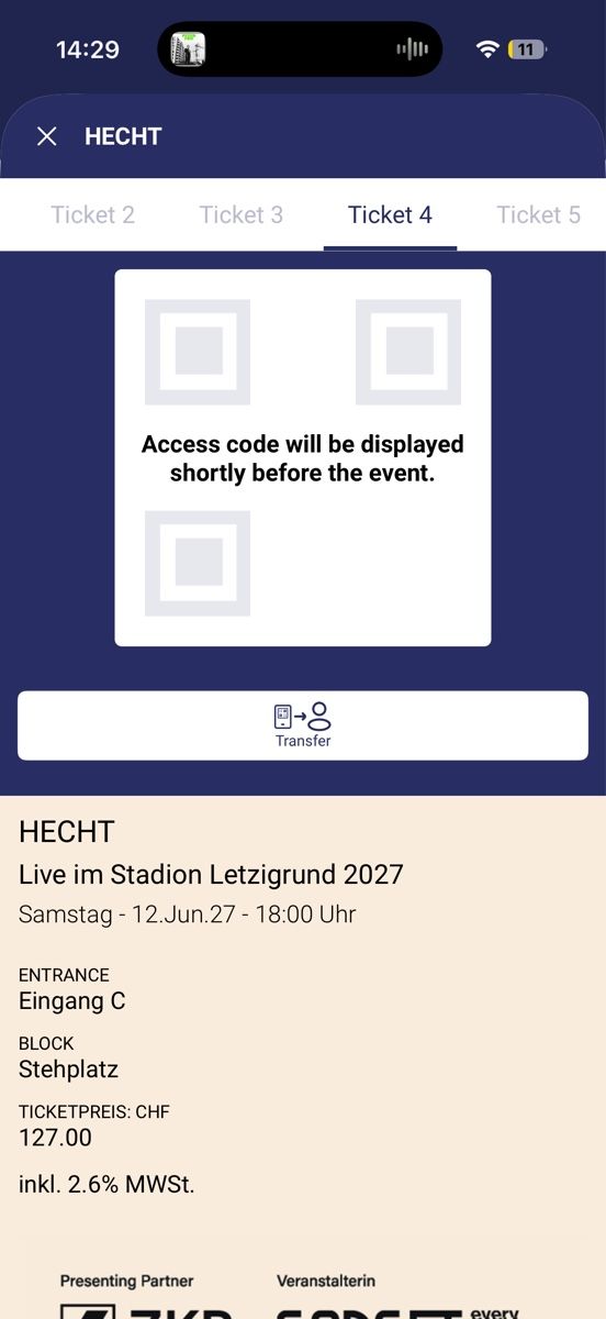 Billets: 2x Hecht Tickets Letzigrund 12.6 – Neuf avec emballage d'origine à Winterthur par sa.ebach 1