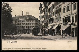 AK St. Gallen, Union, Gasthaus zum schwarzen Adler mit Straß