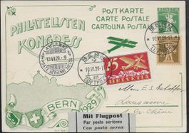 1929 GS illust. Karte Phila. Kong. Flug Bern-Lausanne ab 1.-