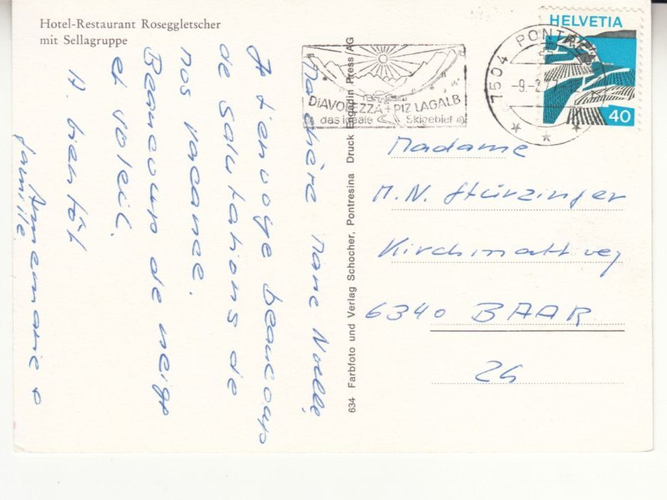 Ansichtskarten: Roseggletscher 1977 – Gebraucht aus Bürglen TG von StampGraf 1
