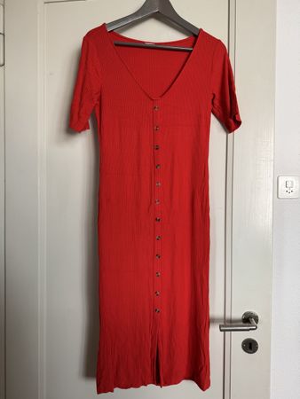 Orange Ribbed Button Front Midi Dress - Summer Boho Chic ☀️