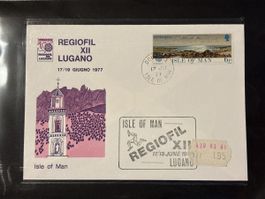 Enveloppe philatélique Regiofil Lugano 1977 Isle of Man