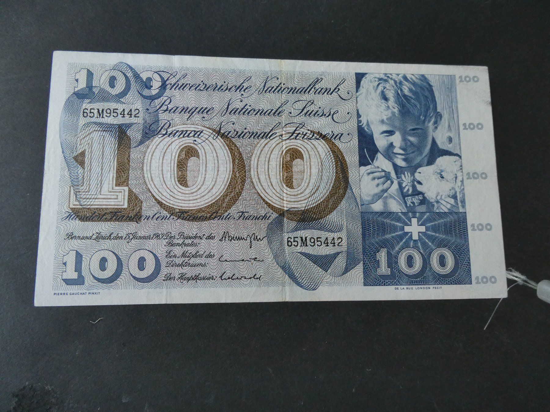 Banconote: Schweiz 1969,  100 Franken – Usato da Hinterforst venduto da Rohusri