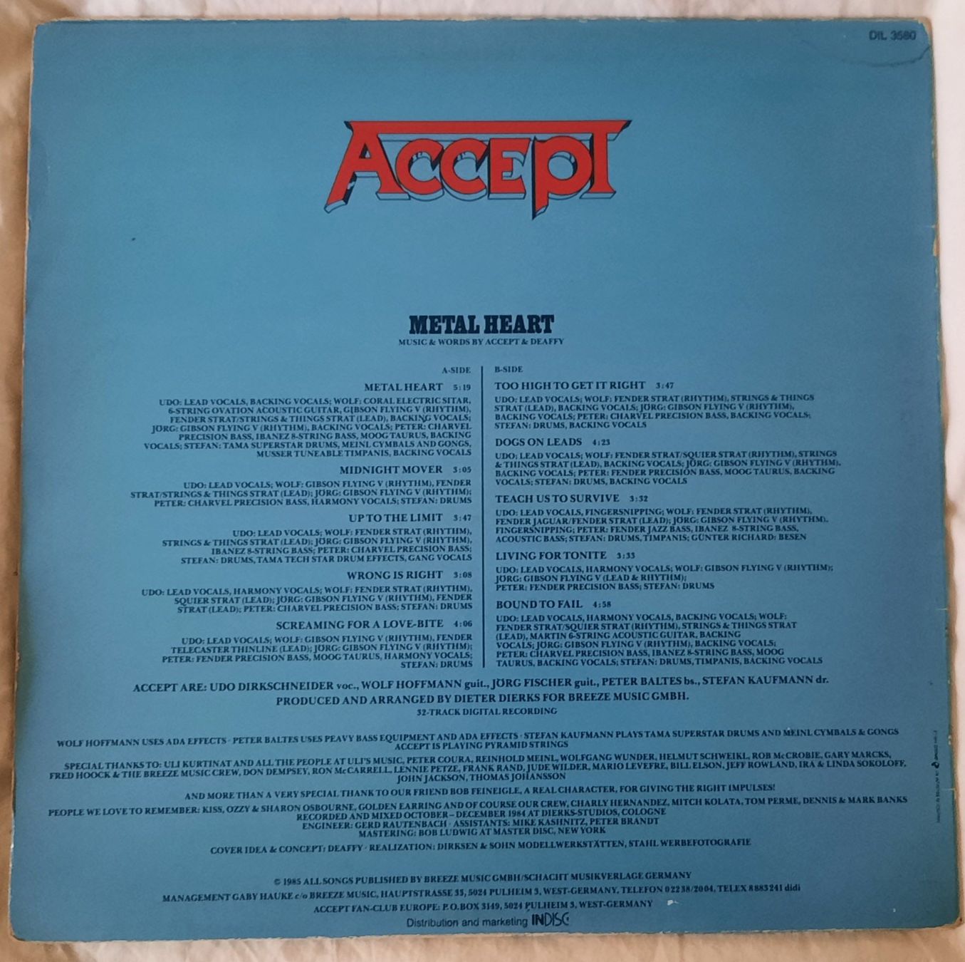 Dischi in vinile: ACCEPT - LP - METAL HEART - 1985 – Usato da Lausanne venduto da MHJ 1