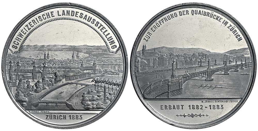 Medaglie: Zurich, Medaille 1883, Quaibrücke – Usato da Chiasso venduto da Novamarketing