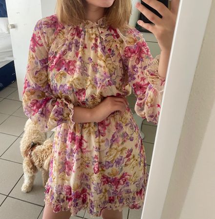 Sommerkleid Blumenprint Gr. 38 Pailletten Ruffles Rüschen Vo