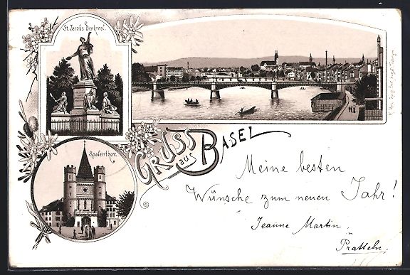 Ansichtskarten: Vorläufer-Lithographie Basel, 1895, Spa – Gebraucht aus Berlin von bartko-reher