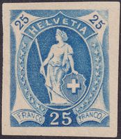 1882, Stehende, 25c blau, Probedruck in definitiver Farbe