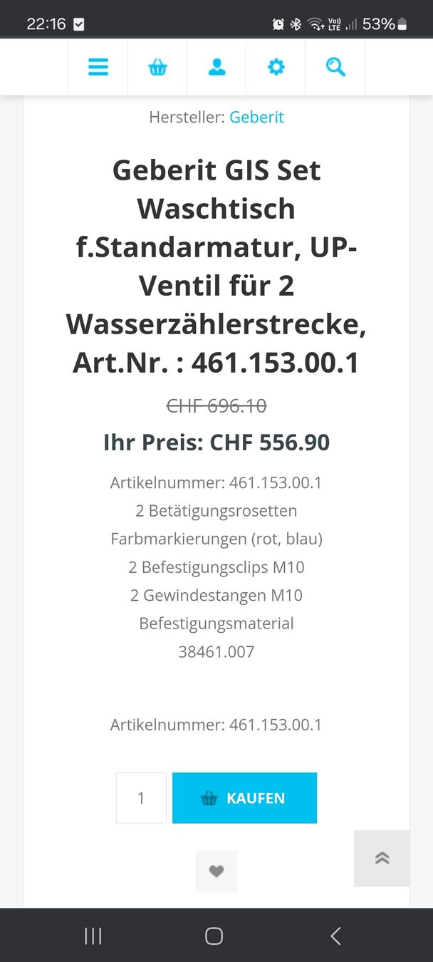 Geberit Armaturen: Geberit GIS Set Waschtisch UP-Ventil NEU OVP – Neu und originalverpackt aus Tuggen von Sani-liquidation 3