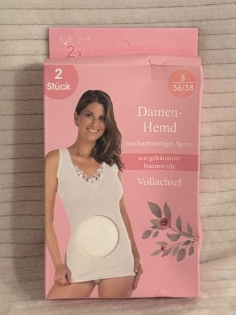 2 Damen Hemden Vollachsel Baumwolle weiss Grösse S 36/38