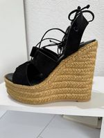 Saint Laurent Keil Sandalen Heels Espadrille Schwarz Gr 37.5